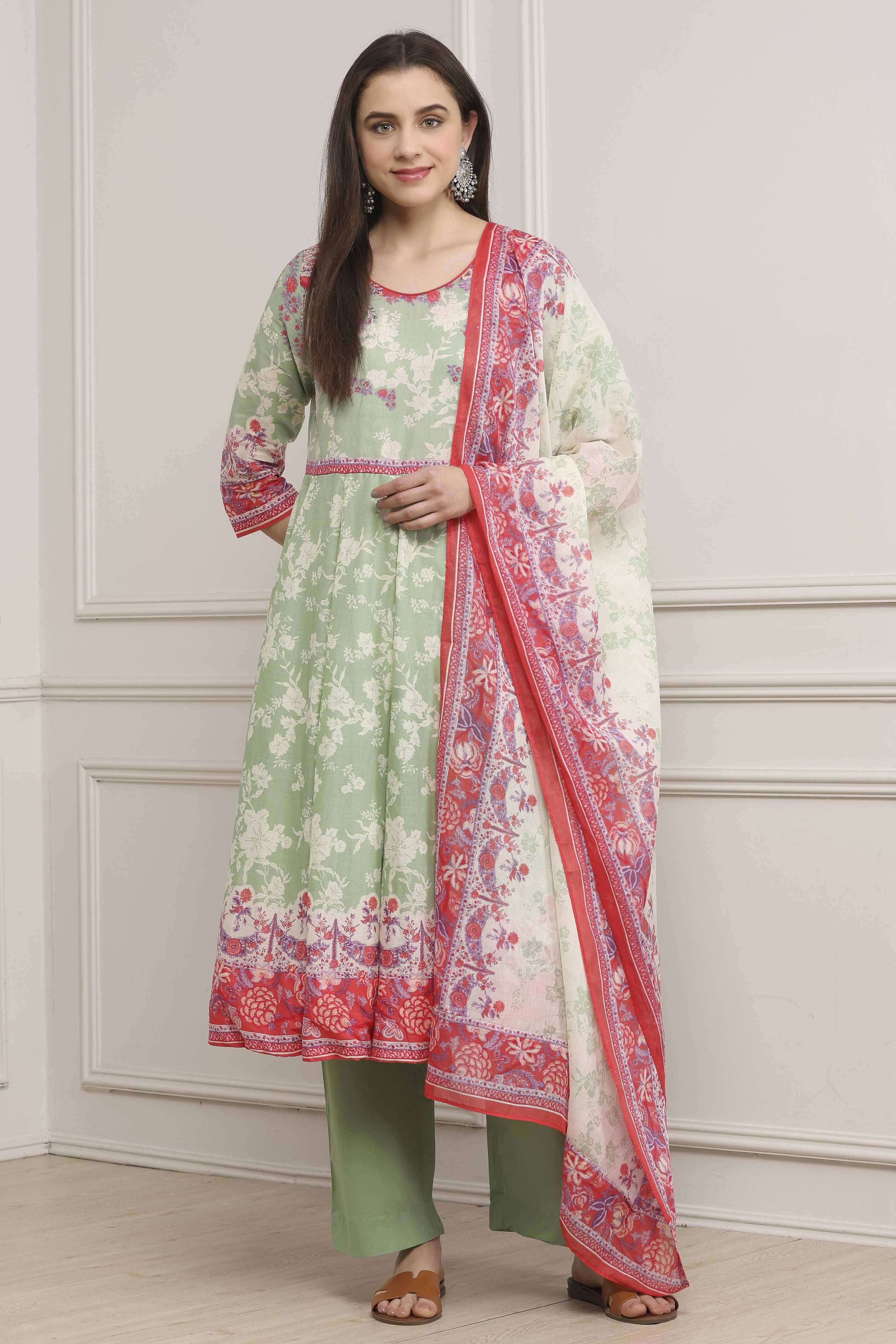 Grey Cotton Kalidar Suit Set image number 6