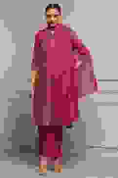 Pink Cotton Blend Printed Straight Suit Set image number 0