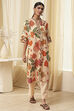 Beige Cotton Blend Straight Kurta Set image number 6