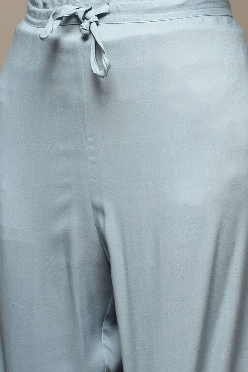 Powder Pink Cotton Blend Straight Kurta Palazzo Suit Set image number 2