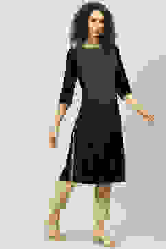 Green Velvet Straight Printed Kurta image number 3