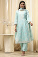 Aqua Cotton Silk Embroidered Straight Suit Set image number 6