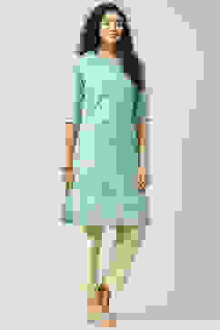 Turquoise Art Silk Straight Kurta image number 3