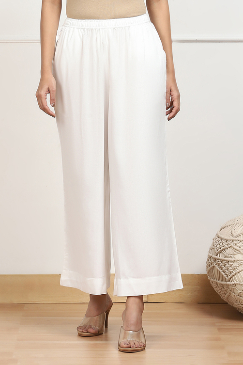 Navy Blue Viscose Solid Straight Palazzos image number 4