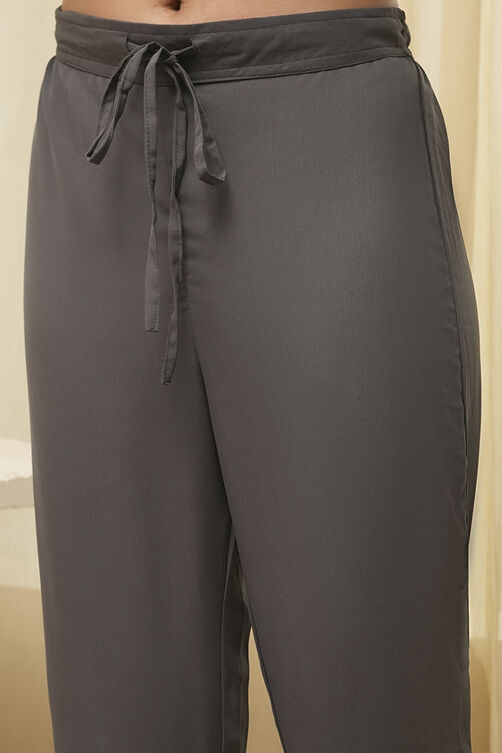 Grey & Pink Art Silk Straight Kurta Pant Suit Set image number 2