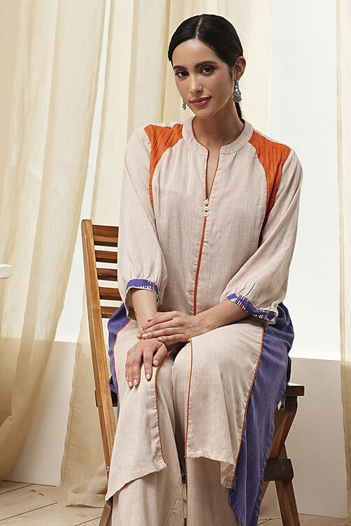 Beige Straight Printed Kurta Set image number 1