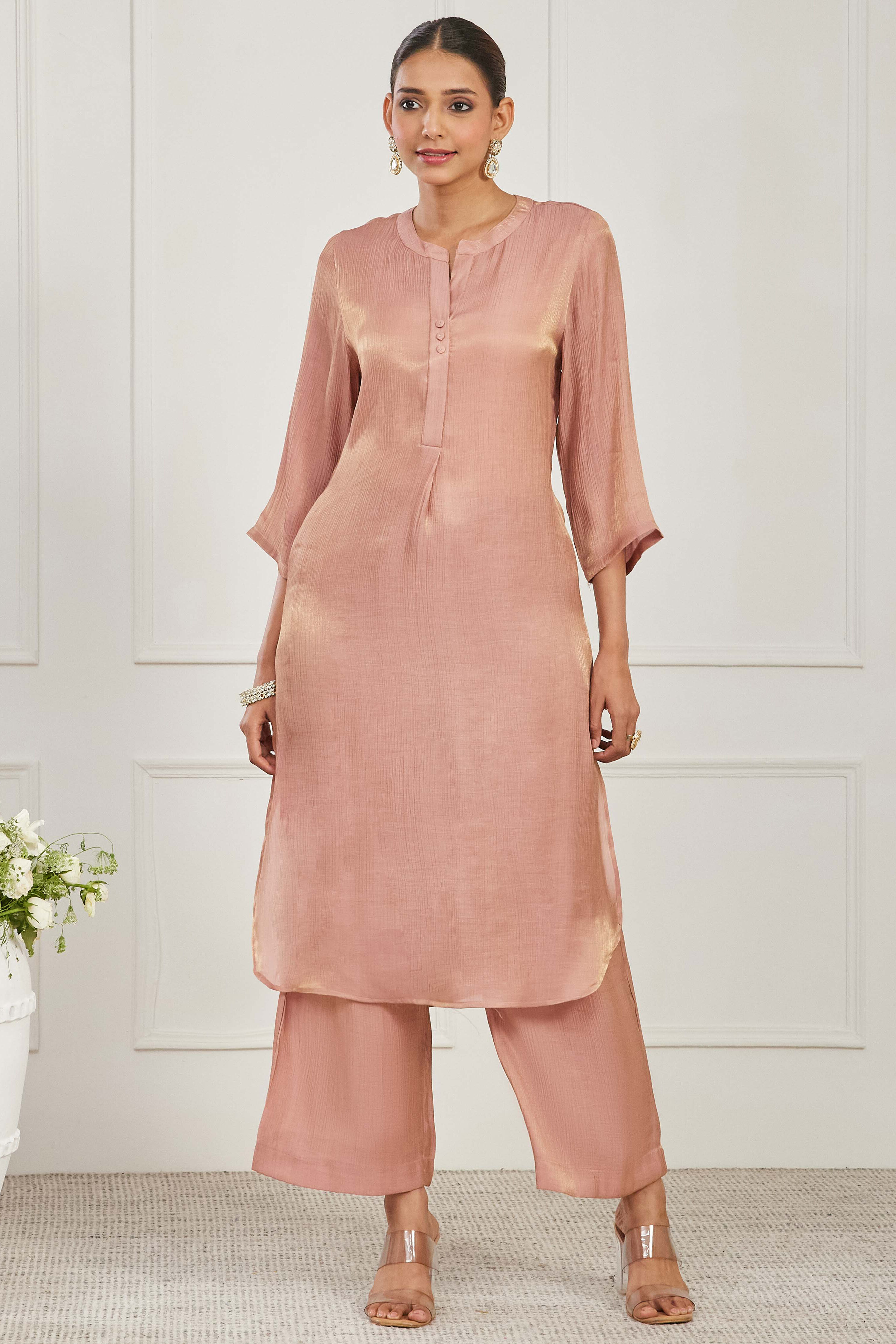 Blush Pink Viscose Rayon Straight Kurta Set image number 6