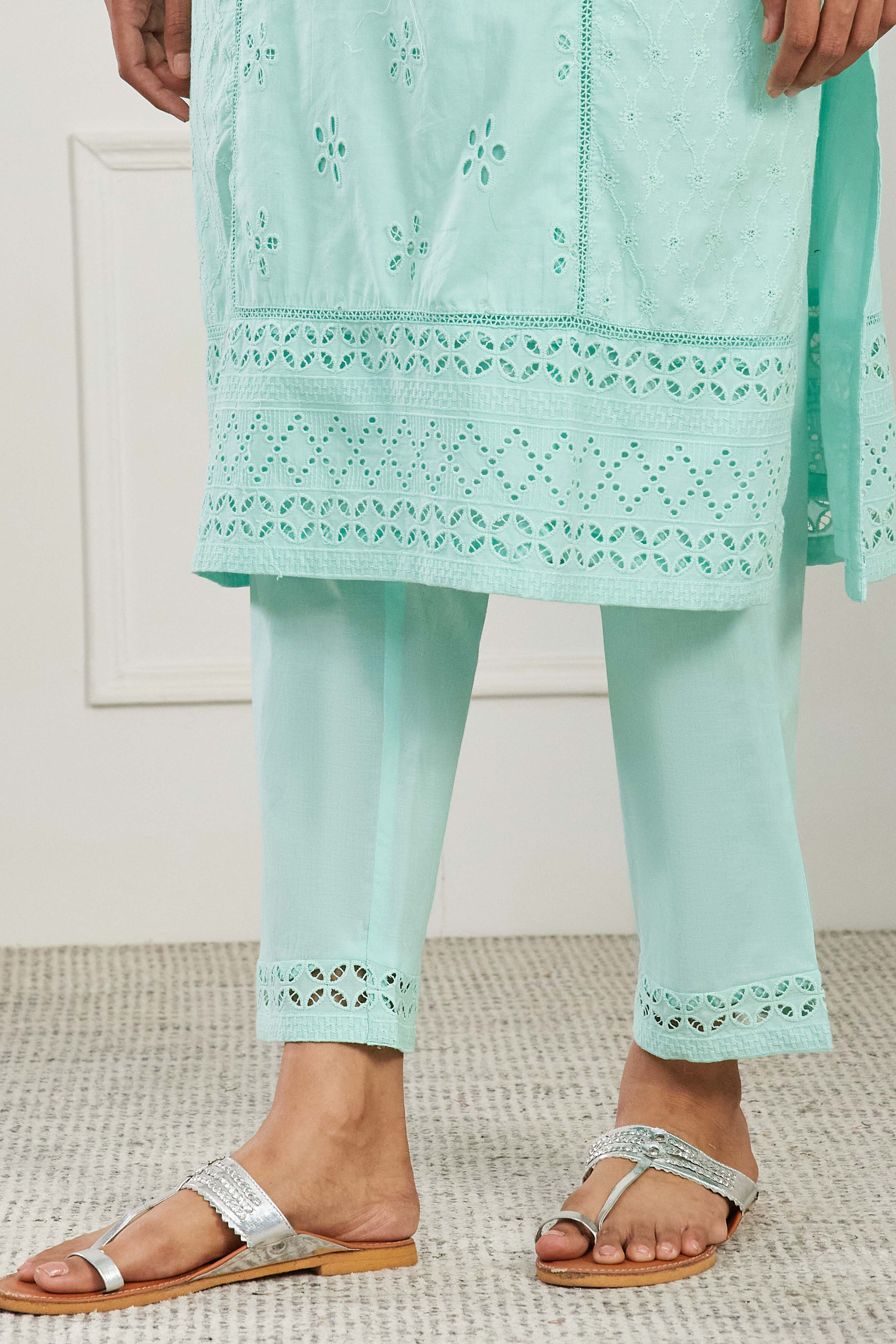 Blue Cotton Straight Suit Set image number 3