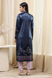 Petrol Blue Polyester Straight Printed Kurta Slim Pant Suit Set image number 4