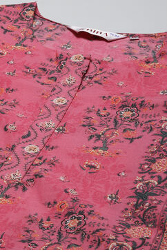 Pink Cotton Straight Kurta Pants Suit Set image number 4