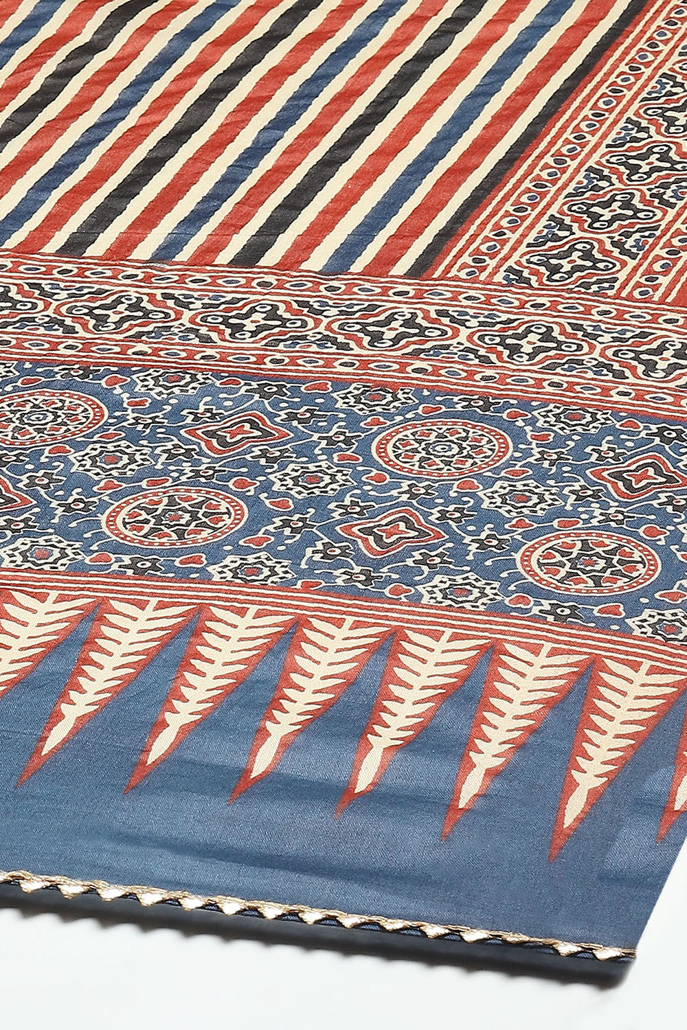 Blue Cotton Unstitched Suit set image number 4