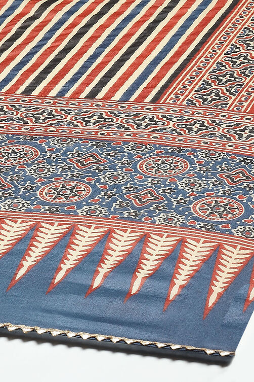 Blue Cotton Unstitched Suit set image number 4