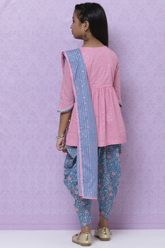 Pink Cotton Straight Kurta Dhoti Salwar Suit Set image number 5