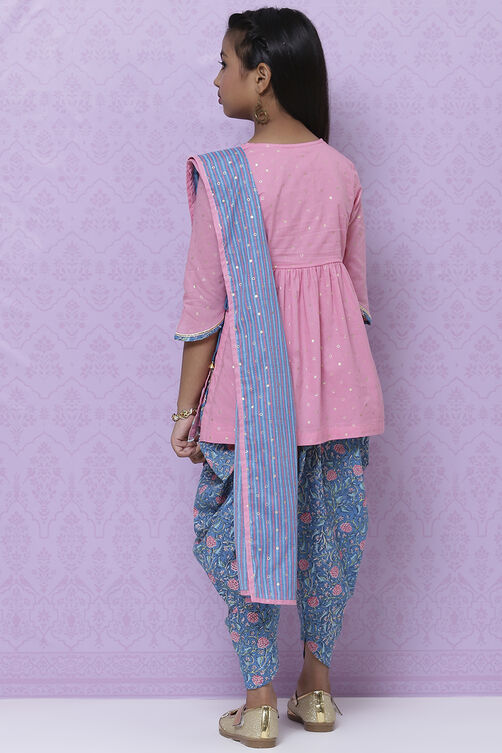 Pink Cotton Straight Kurta Dhoti Salwar Suit Set image number 5