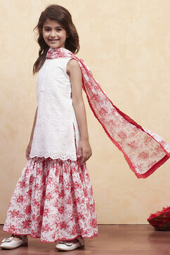 White Red Cotton Sharara Suit Set image number 3