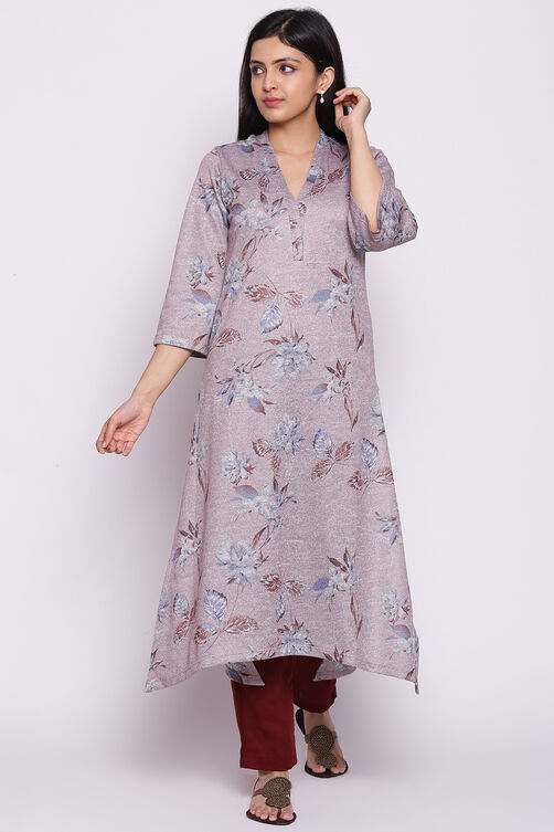 Blush Pink Straight Woolen Printed Kurta image number 0