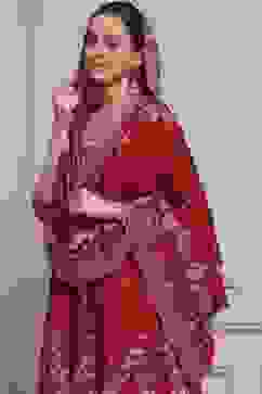 Red Cotton Anarkali Printed Suit Set image number 6