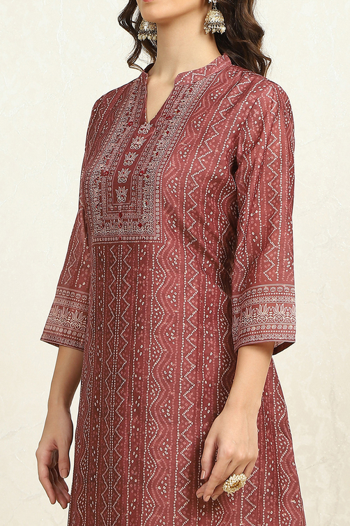 Maroon Chanderi Bandhani Printed Unstitched Suit Set image number 2
