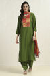 Black Chanderi Jaipuri Work Unstitched Suit Set image number 7