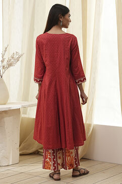 Rust Cotton Yarn-Dyed Kalidar Suit Set image number 4