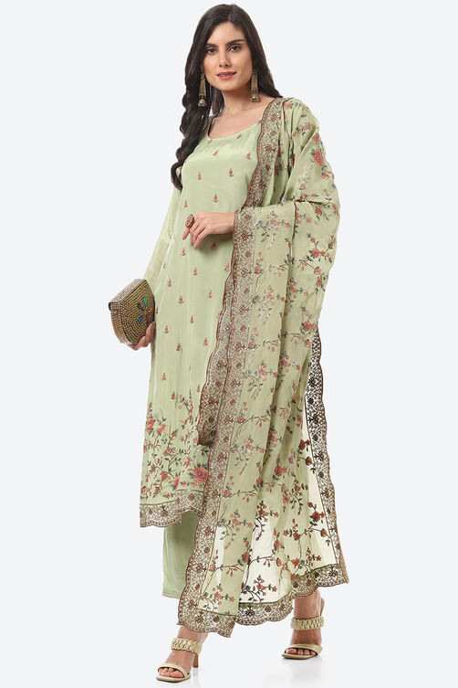 Green Crepe Unstitched Suit Set image number 7
