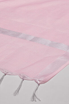 Pink Cotton Blend Yarndyed Dupatta image number 1