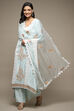 Light Blue Muslin Lace Unstitched Suit Set image number 1