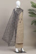 Beige Chanderi Unstitched Suit Set image number 4