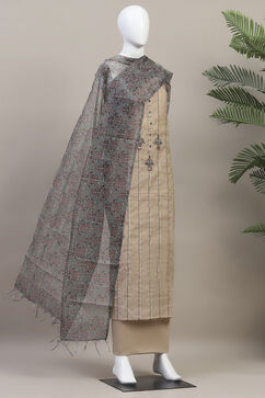 Beige Chanderi Unstitched Suit Set image number 4