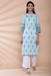 Turquoise Cotton Straight Kurta