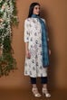 Ivory Cotton Straight Suit Set By Anju Modi image number 2