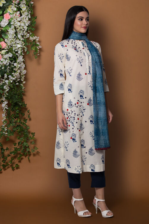 Ivory Cotton Straight Suit Set By Anju Modi image number 2