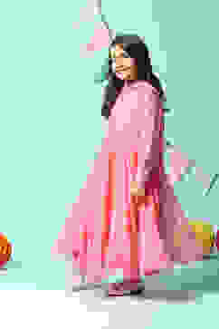 Coral Pink Art Silk Anarkali Kurta Churidar Suit Set image number 6