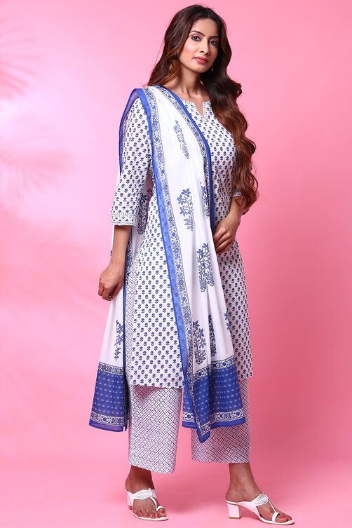 Yellow Cotton Straight Kurta Palazzo Suit Set image number 5