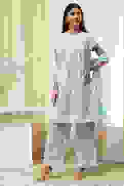 Light Blue Cotton Gathered Suit Set image number 6