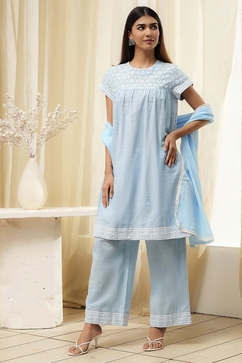 Light Blue Cotton Gathered Suit Set image number 6