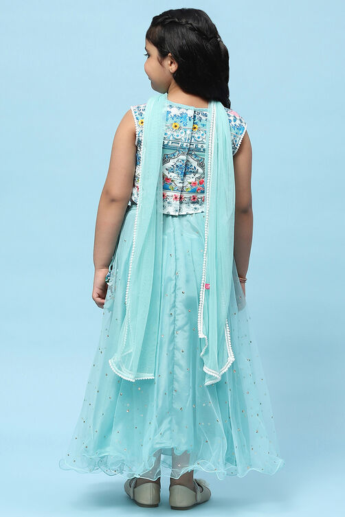 Sea Green Cotton Printed and Glittered Lehenga Set image number 5