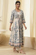 Beige and Blue Printed Front Open Kurta Set image number 5