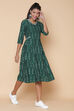 Green Cotton Ikkat Yarndyed Kurta Dress image number 4