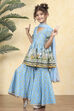 Blue Cotton Printed Straight Sharara Suit Set image number 3