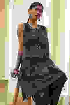 Black Printed Asymmetric Kurta Set image number 7