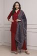 Navy Polyester Printed Dupatta image number 1