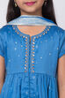 Blue Poly Cotton Front Open Straight Kurta Palazzo Suit Set image number 1