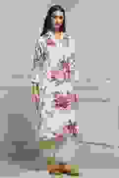 White and Purple Printed Straight Kurta image number 4