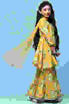 Yellow Floral Cotton Peplum Kurta Garara & Net Dupatta image number 6