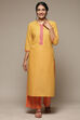 Off White Cotton Straight Kurta Palazzo Suit Set image number 6