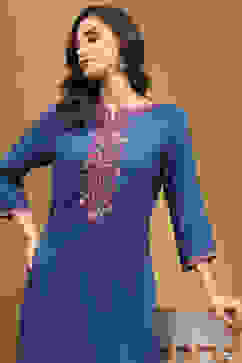 Blue Straight Rayon Kurta image number 6