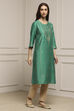 Blue Art Silk Printed Straight Kurta image number 4