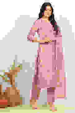 Purple Muslin Unstitched Suit Set image number 6