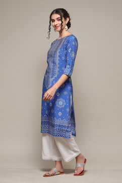 Royal Blue Rayon Straight Printed Kurta image number 2